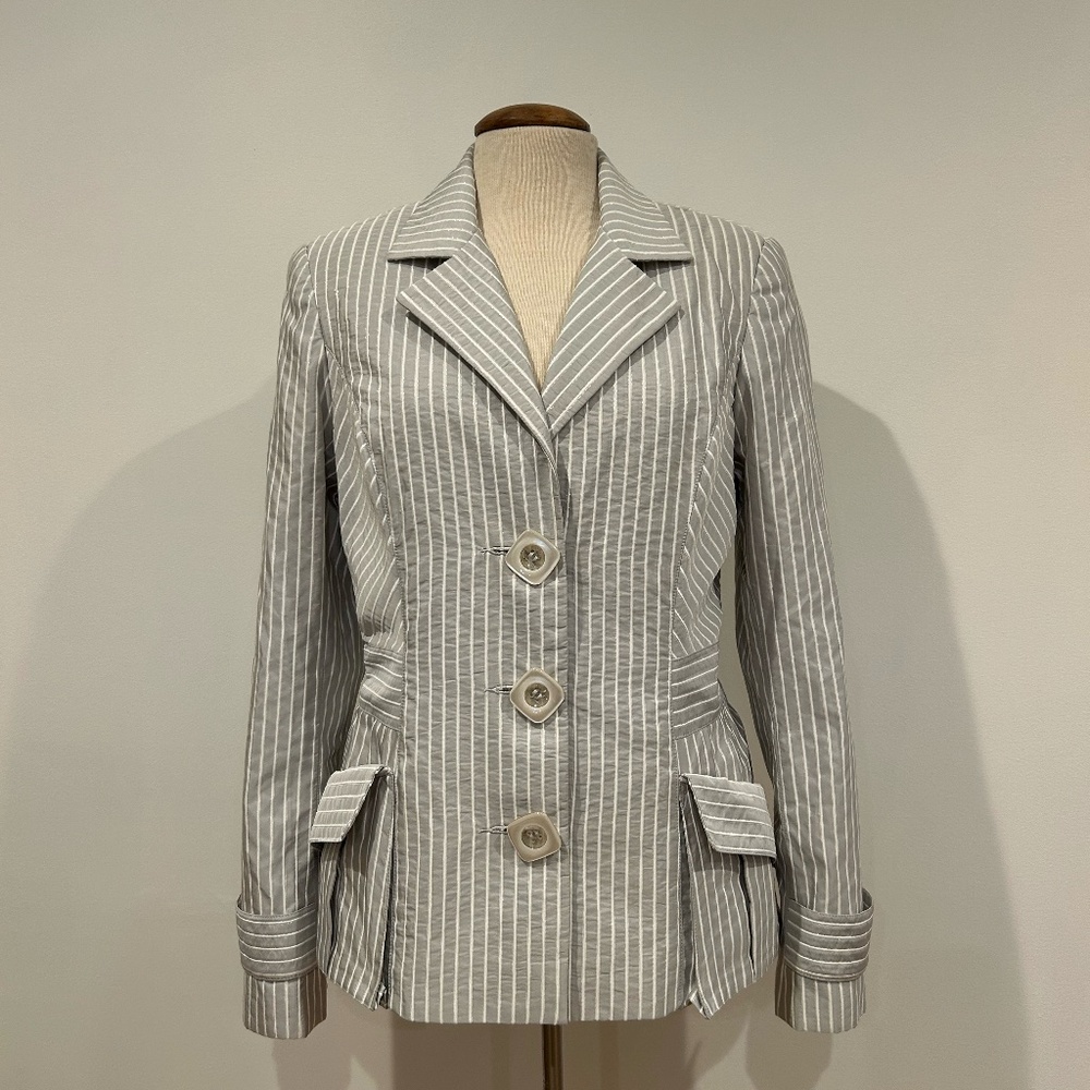 Ross Mayer Grey and White Pinstripe Blazer